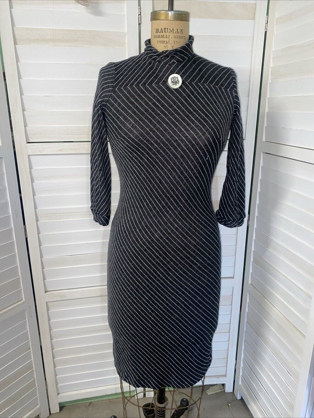 Vintage 60s 70s TONI TODD Sheath Pencil Diagonal PinStripe Knit Dress & Belt Med
